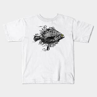 Fluke gyotaku, , stickers, decal fishing art Kids T-Shirt